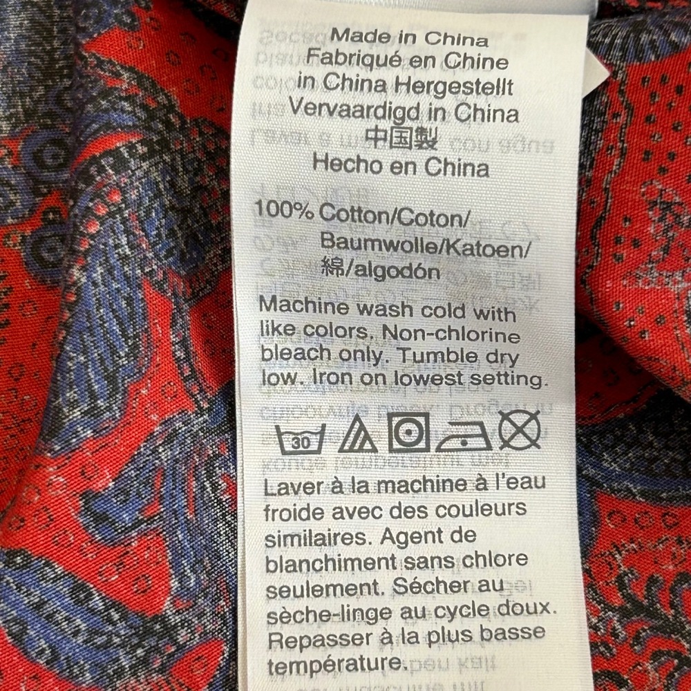 J.Crew Collection Size 16 Shirt Slim Ruffle Scallop Paisley Cotton Red Navy Boho - Picture 4 of 10